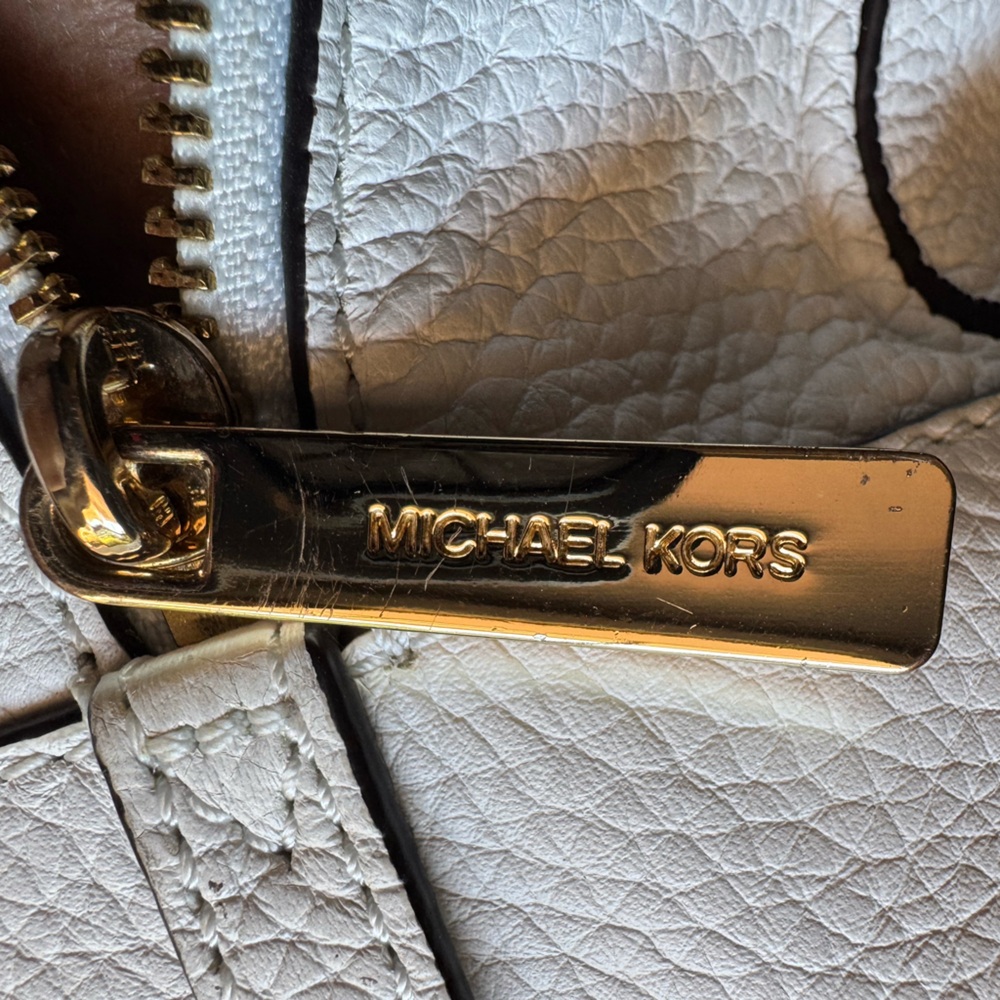Michael Kors White Pebbled Leather with Gold Accents Satchel - Picture 3 of 16